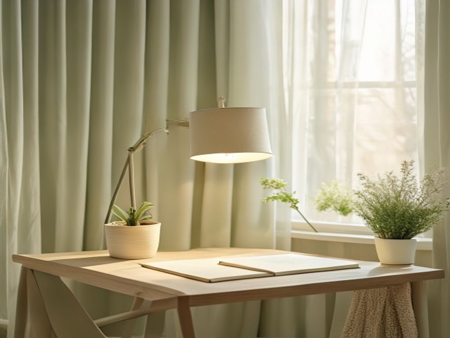 Minimalist home office with window and plant